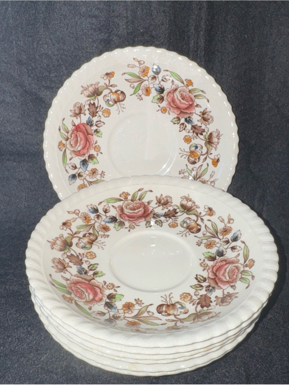 Johnson Bros England saucer plate Windsor Ware Brown Margaret Rose pattern x7
